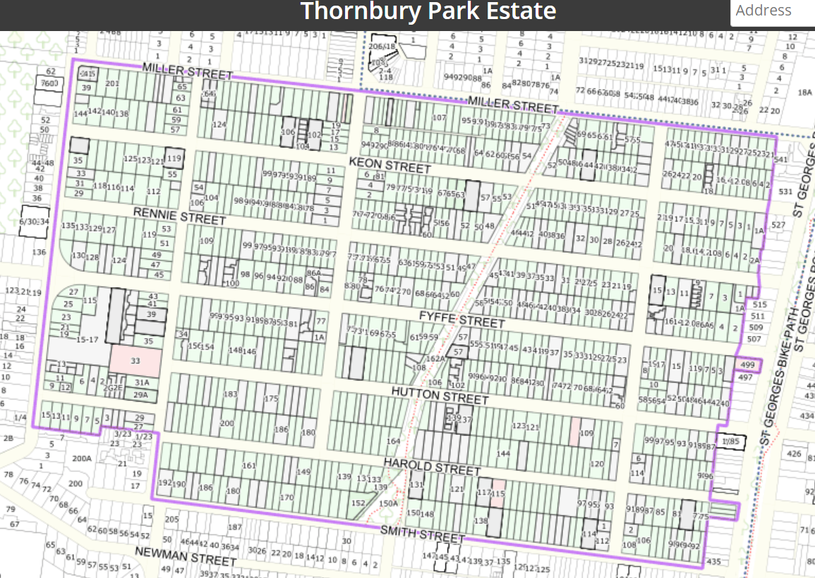 Map of the Thornbury Park Estate Precinct